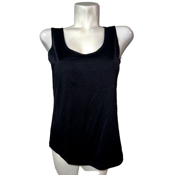 Chico's Top Size L (2) Black Stretch Wide Strap Basic Scoop Neck Popover Tank - Picture 1 of 6